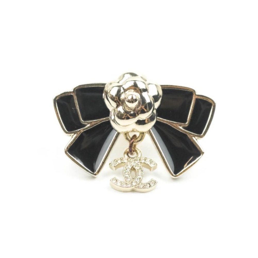 Chanel Camellia Bow Black Pin Brooch 21C